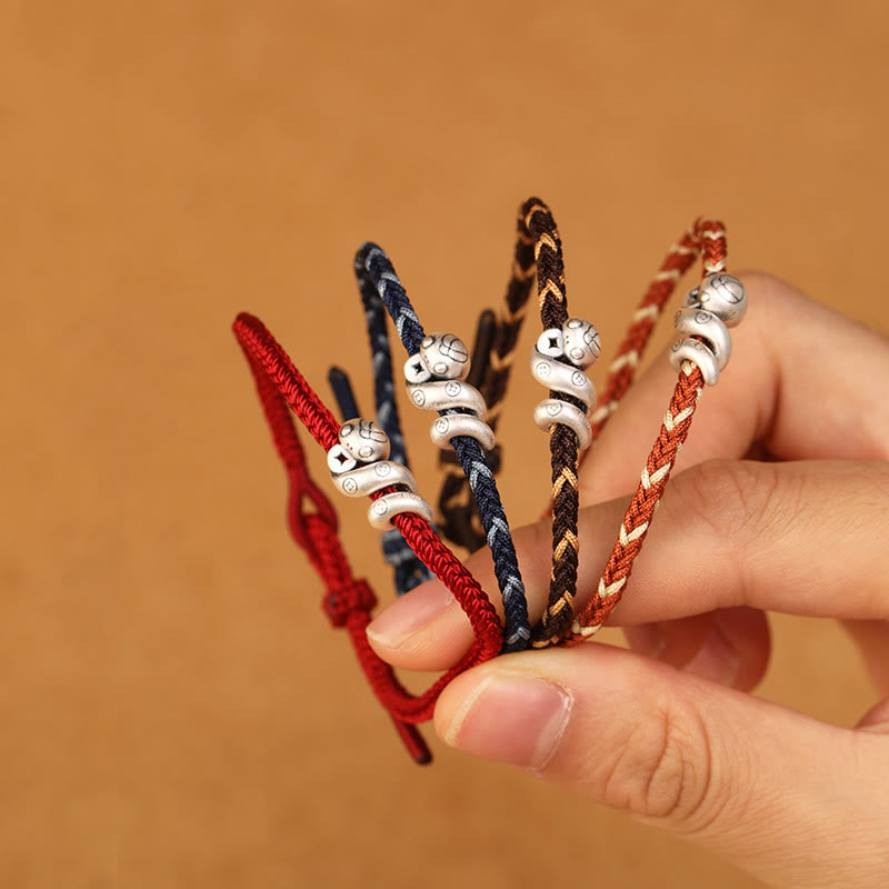 Buddha Stones 999 Sterling Silver Year of the Snake Handmade Copper Coin Protection Braided Bracelet - image 1