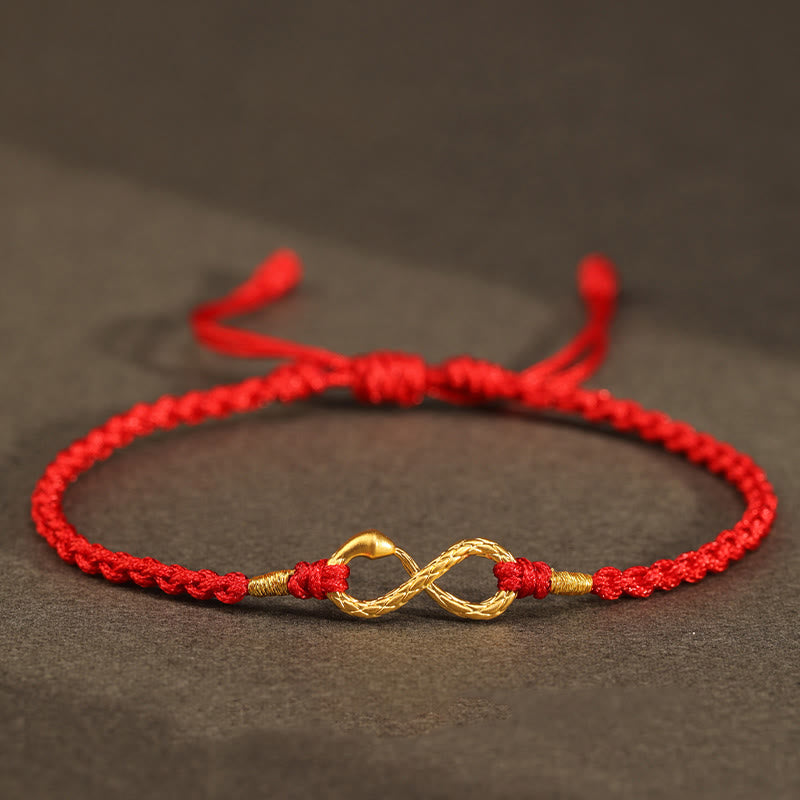 Buddha Stones 999 Gold Year of the Snake Eternal Endless Knot Infinity Handmade Luck Bracelet - 999 Gold Snake - Red(Wrist Circumference 14-18cm) - image 4