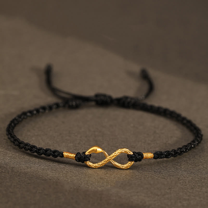 Buddha Stones 999 Gold Year of the Snake Eternal Endless Knot Infinity Handmade Luck Bracelet