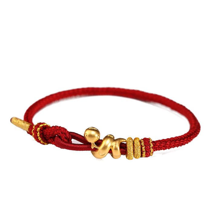 Buddha Stones 999 Gold Year of the Snake Handcrafted Strength Bracelet