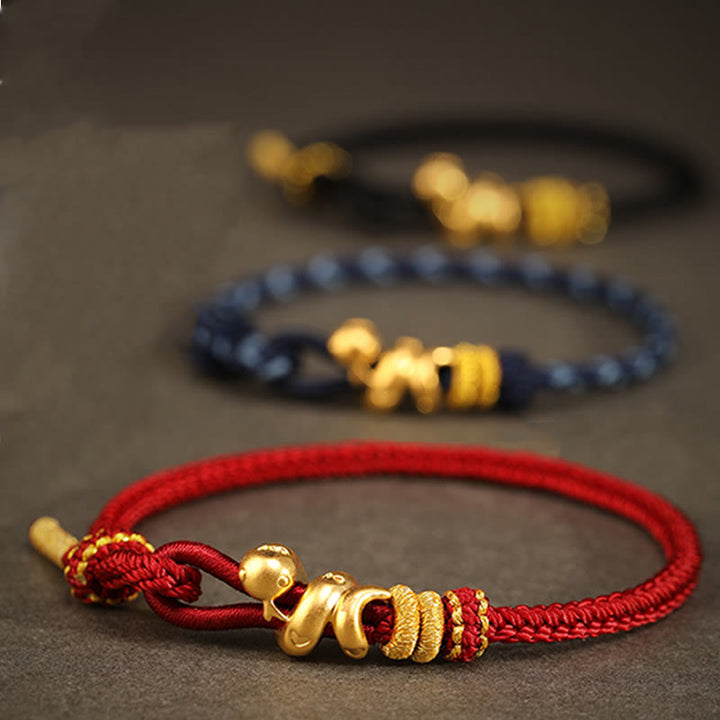 Buddha Stones 999 Gold Year of the Snake Handcrafted Strength Bracelet