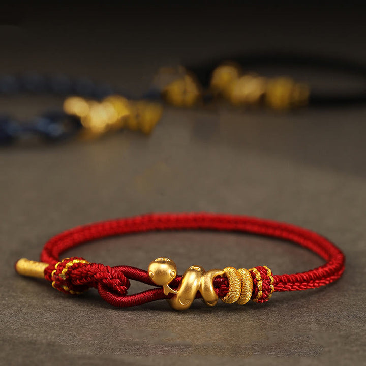 Buddha Stones 999 Gold Year of the Snake Handcrafted Strength Bracelet