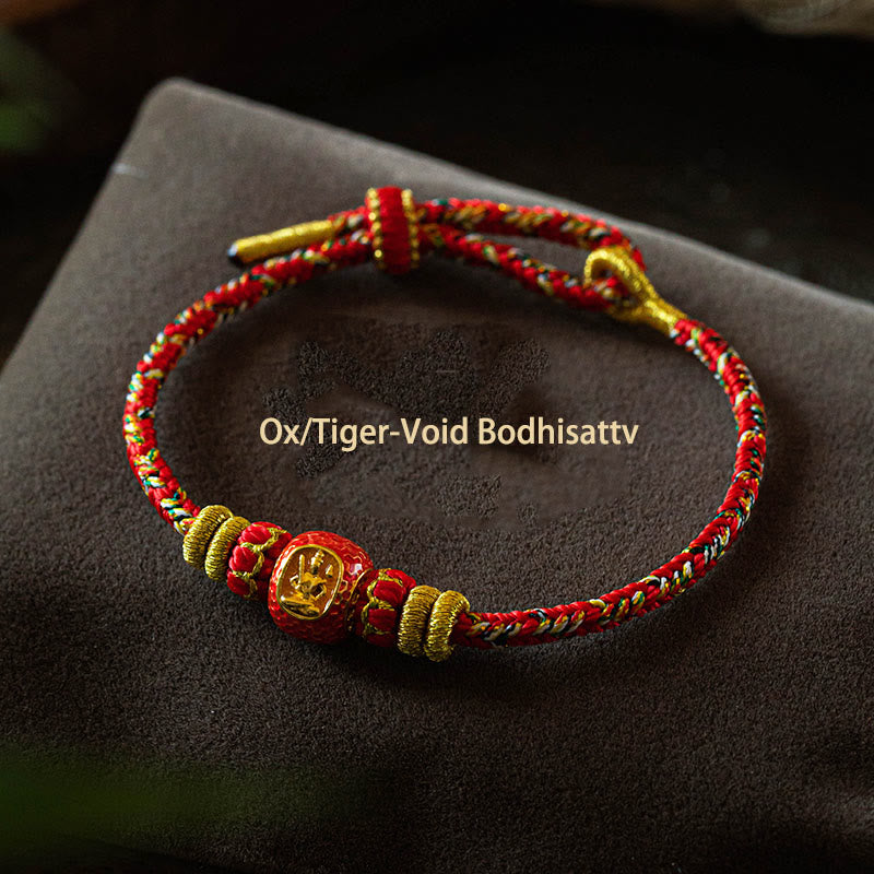 Buddha Stones 999 Gold Chinese Zodiac Natal Buddha Year of the Snake Luck Handcrafted Rope Bracelet