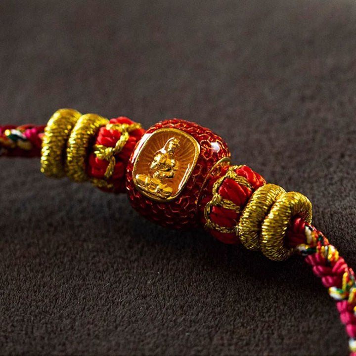 Buddha Stones 999 Gold Chinese Zodiac Natal Buddha Year of the Snake Luck Handcrafted Rope Bracelet