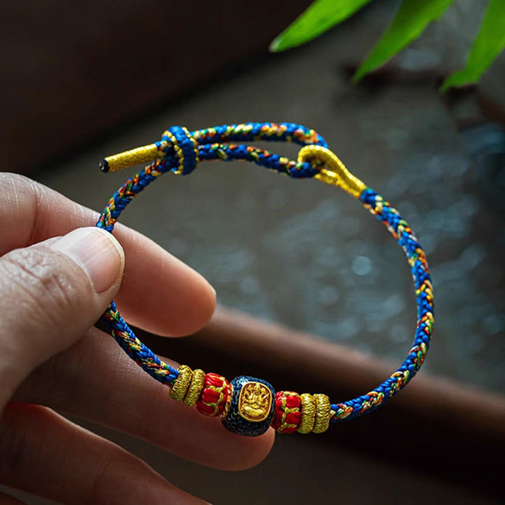 Buddha Stones 999 Gold Chinese Zodiac Natal Buddha Year of the Snake Luck Handcrafted Rope Bracelet