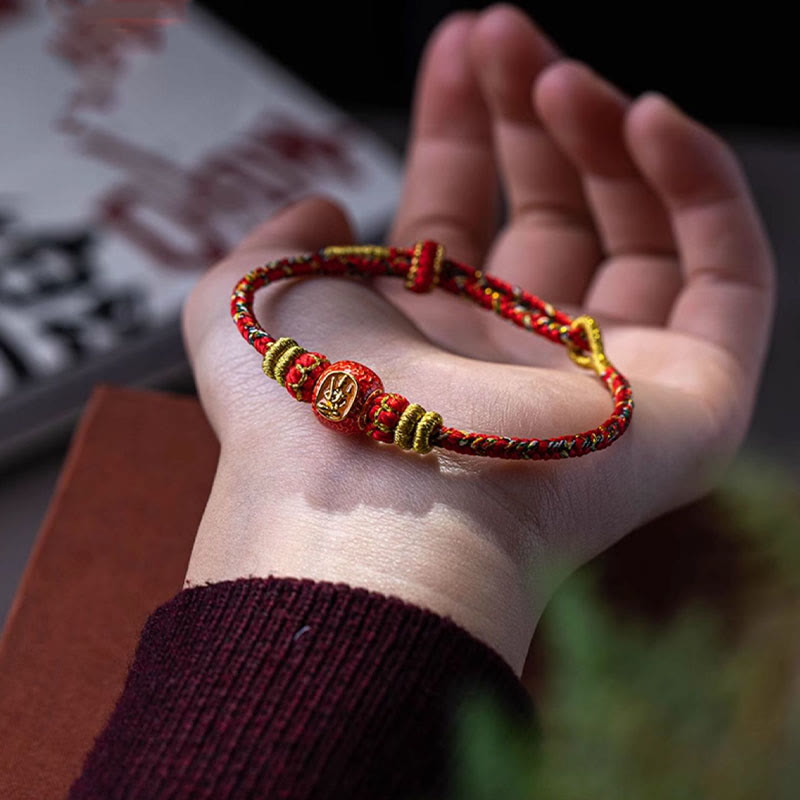 Buddha Stones 999 Gold Chinese Zodiac Natal Buddha Year of the Snake Luck Handcrafted Rope Bracelet