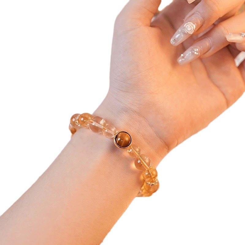 Buddha Stones Topaz Citrine Tiger Eye Zakiram Goddess of Wealth Bracelet