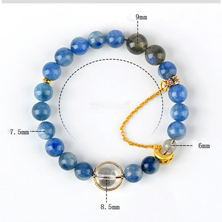 Buddha Stones Natural Kyanite Labradorite White Crystal Crescent Moon Communication Bracelet