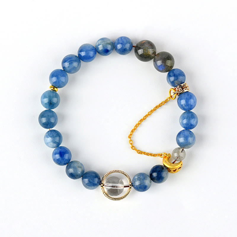 Buddha Stones Natural Kyanite Labradorite White Crystal Crescent Moon Communication Bracelet