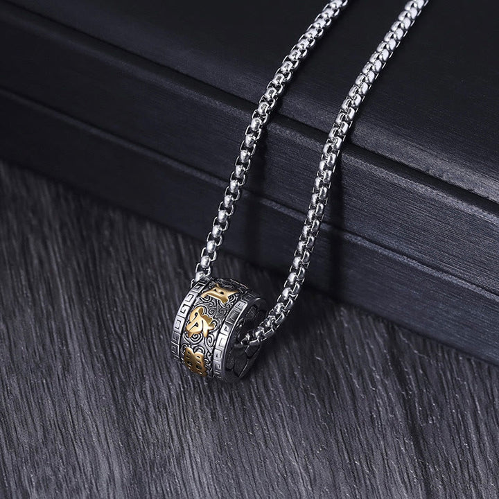 Buddha Stones Tibetan Om Mani Padme Hum Titanium Steel Peace Necklace Pendant