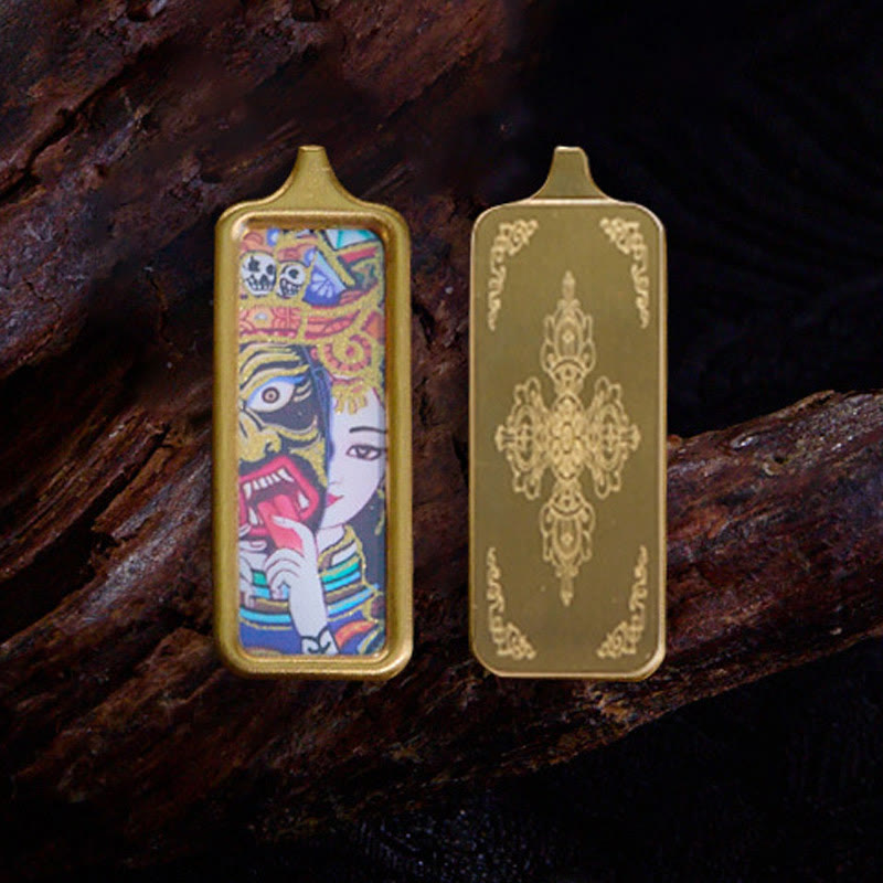 Buddha Stones Tibet Zakiram Yellow God of Wealth Nine Tailed Fox Hand-Painted Thangka Calm Necklace Pendant - image 1