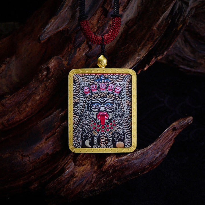 Buddha Stones Tibetan Zakiram Nine-Tailed Fox Yellow God of Wealth Painted Thangka Hope Necklace Pendant