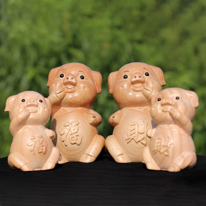 Buddha Stones Year Of The Snake Chinese Zodiac Fu Character Peach Wood Home Statue Decoration