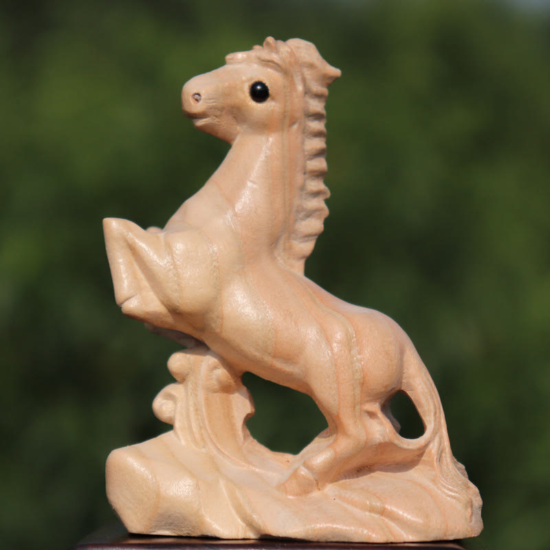 Buddha Stones Year Of The Snake Chinese Zodiac Fu Character Peach Wood Home Statue Decoration - Horse - Height 11.5cm - image 22