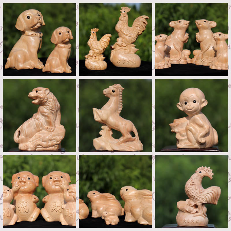 Buddha Stones Year Of The Snake Chinese Zodiac Fu Character Peach Wood Home Statue Decoration