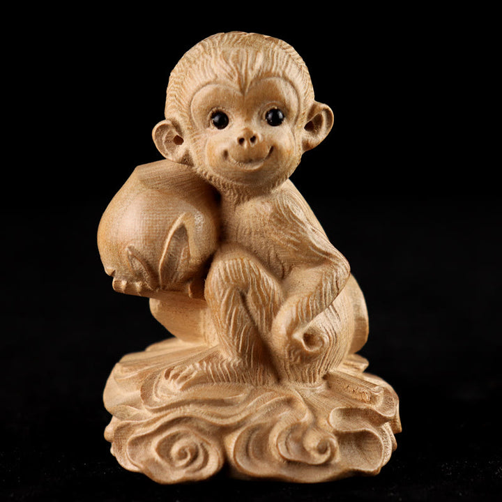 Buddha Stones Year Of The Snake Chinese Zodiac Fu Character Peach Wood Home Statue Decoration - Monkey Peach(Random Left/Right Facing) - Height 11.5cm - image 25