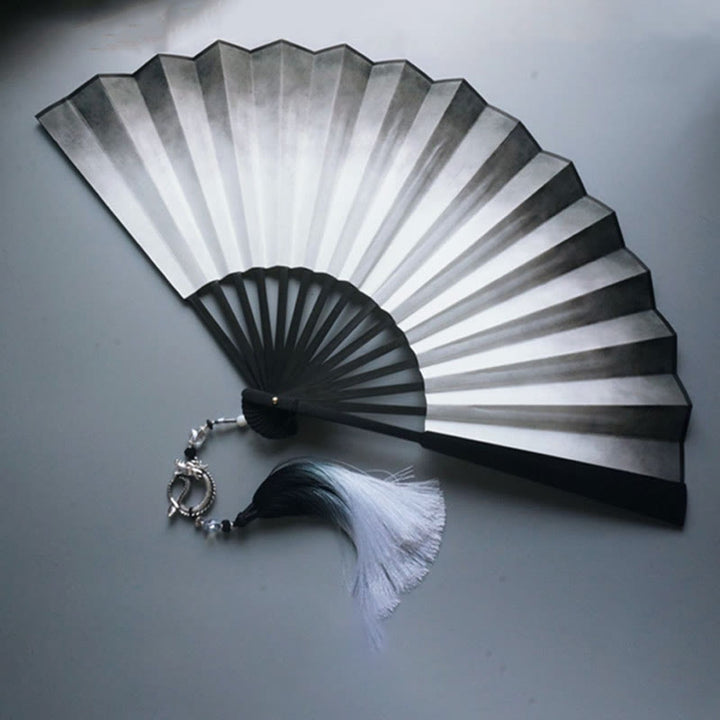 Buddha Stones Black White Ink Gradient Rice Paper Handheld Bamboo Folding Fan - image 4