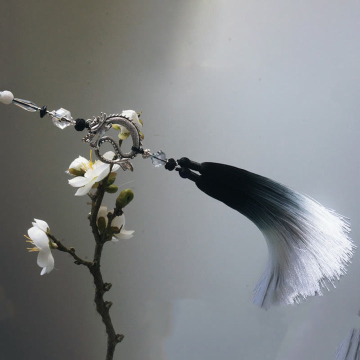 Buddha Stones Black White Ink Gradient Rice Paper Handheld Bamboo Folding Fan - image 11