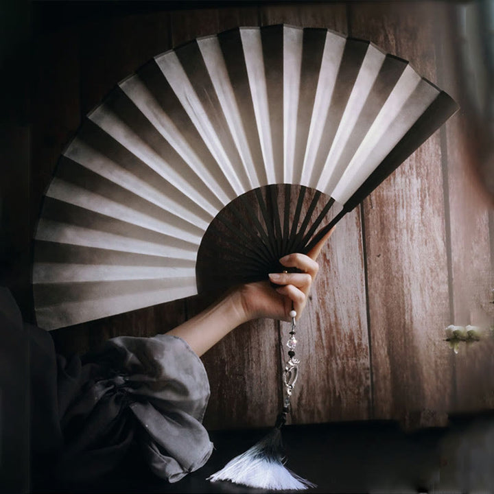 Buddha Stones Black White Ink Gradient Rice Paper Handheld Bamboo Folding Fan - image 2