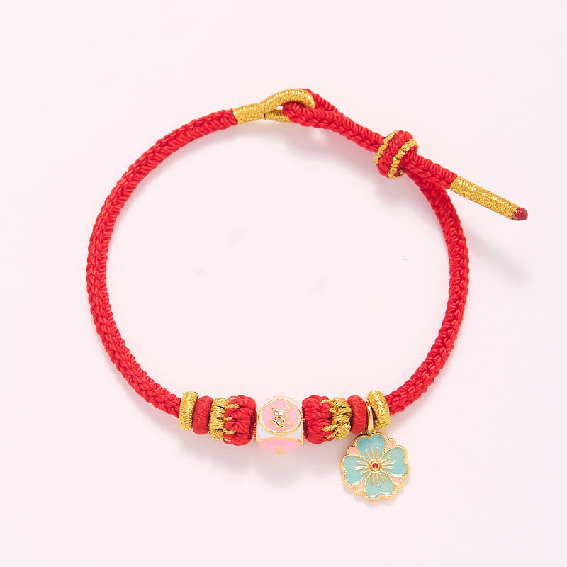 Buddha Stones Red String Gold Plated Copper Peach Blossom Yi Fan Feng Shun Protection Braided Bracelet