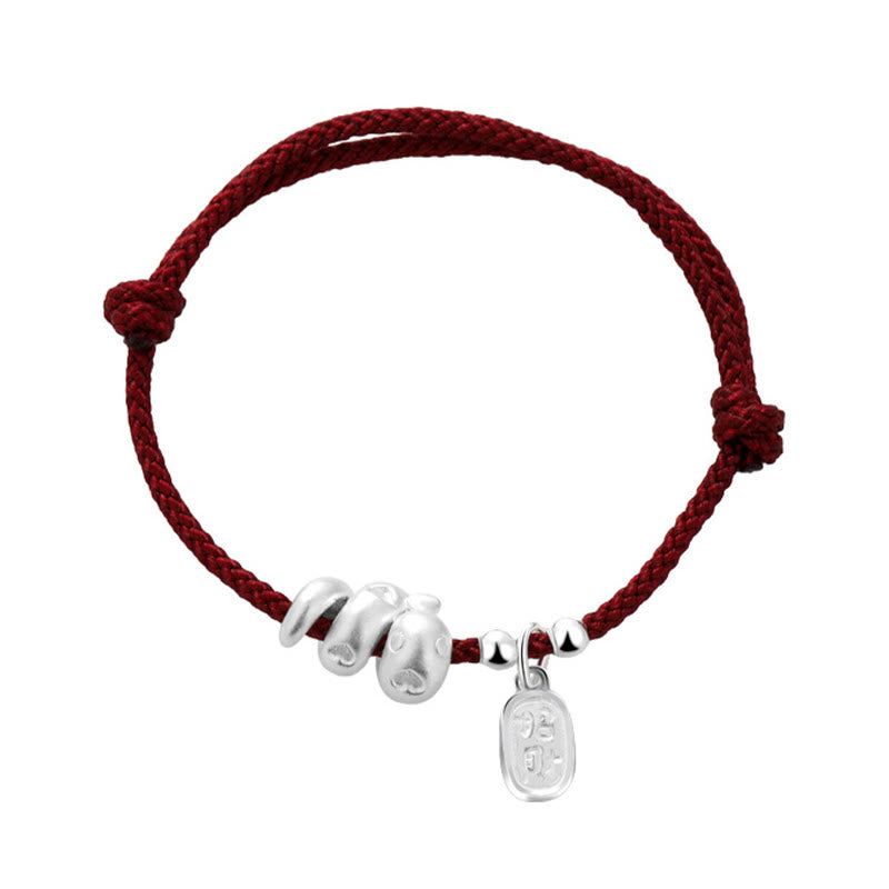 Buddha Stones Handmade 999 Sterling Silver Year Of The Snake Lucky Fortune Red String Happiness Braided Bracelet