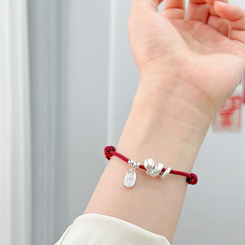 Buddha Stones Handmade 999 Sterling Silver Year Of The Snake Lucky Fortune Red String Happiness Braided Bracelet