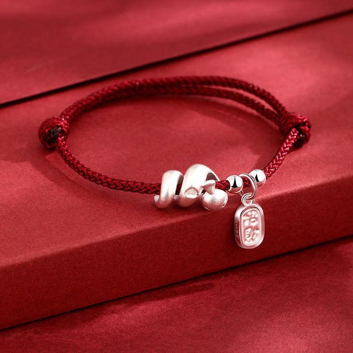 Buddha Stones Handmade 999 Sterling Silver Year Of The Snake Lucky Fortune Red String Happiness Braided Bracelet