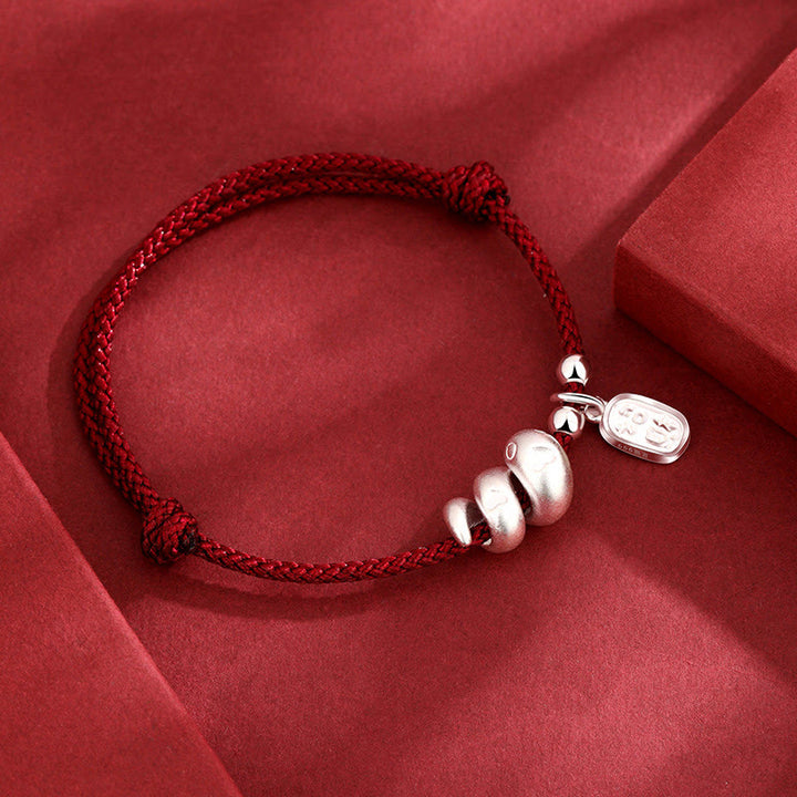 Buddha Stones Handmade 999 Sterling Silver Year Of The Snake Lucky Fortune Red String Happiness Braided Bracelet