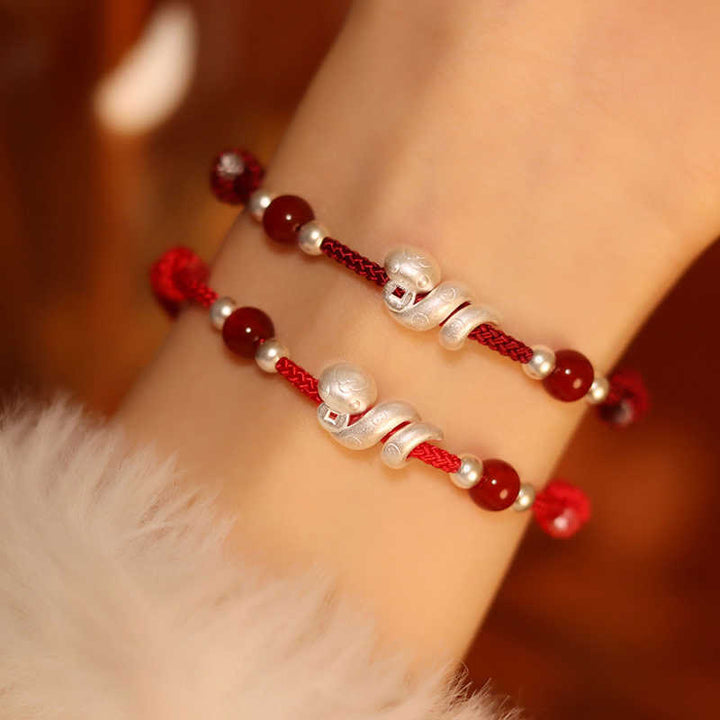 Buddha Stones 999 Sterling Silver Year Of The Snake Red Agate Confidence Handcrafted Bracelet