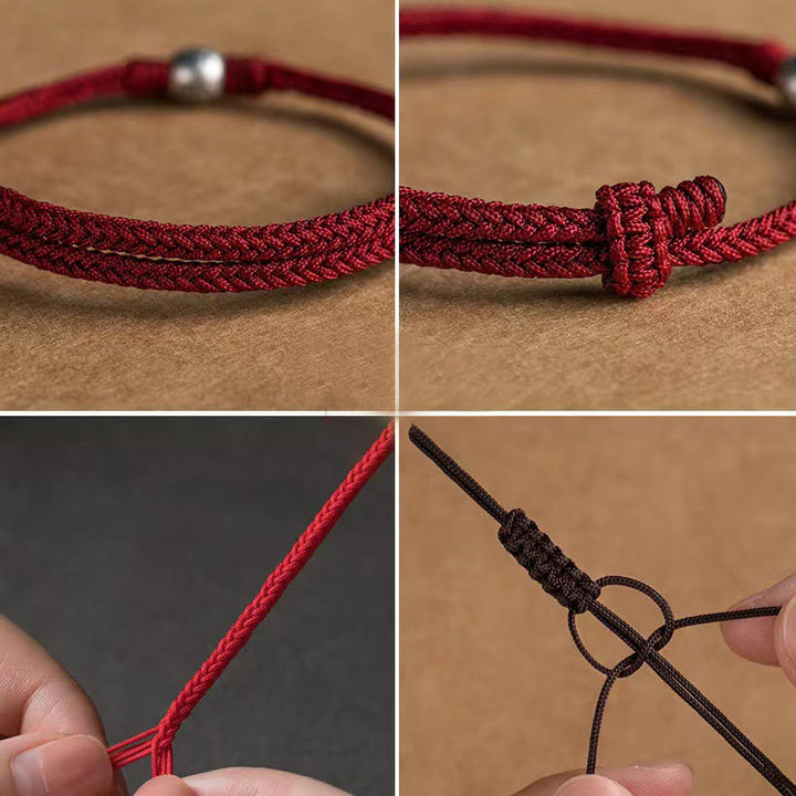 Buddha Stones Handmade String 925 Sterling Silver Fu Bead Braided Fortune Bracelet - image 9
