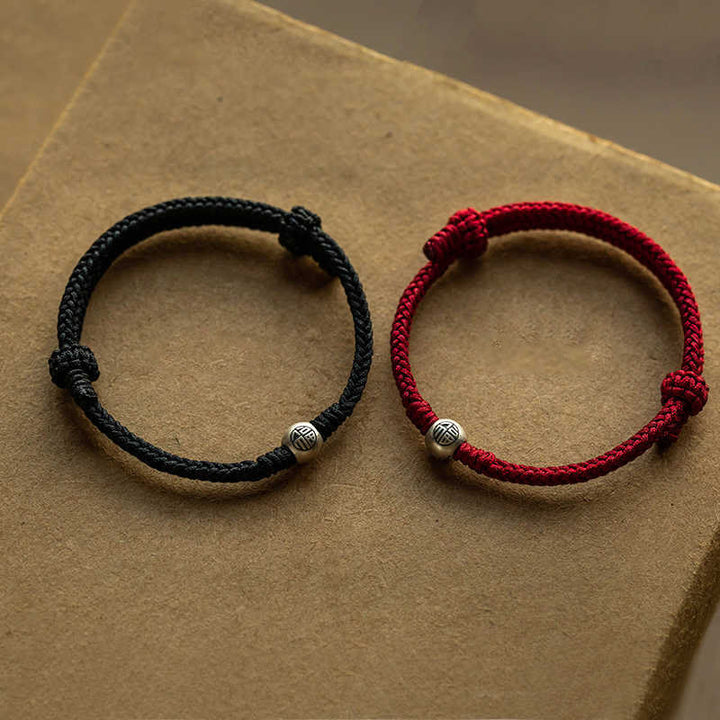 Buddha Stones Handmade String 925 Sterling Silver Fu Bead Braided Fortune Bracelet - image 1