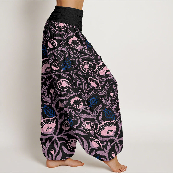 Buddha Stones Casual Tulips Flower Vines Design Women's Elastic Waist Harem Pants