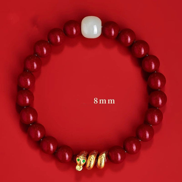 Buddha Stones Cinnabar Bead Hetian Jade Year Of The Snake Blessing Bracelet