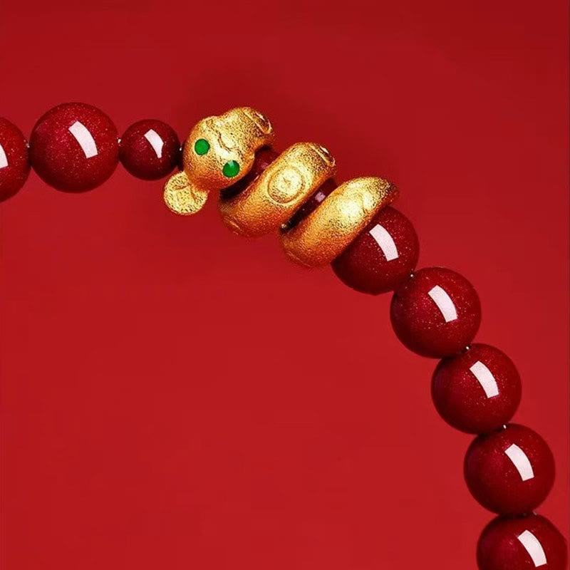 Buddha Stones Cinnabar Bead Hetian Jade Year Of The Snake Blessing Bracelet