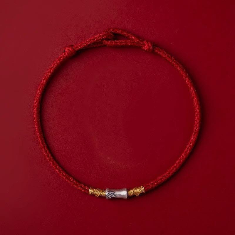 Buddha Stones Handmade 925 Sterling Silver Bamboo Design Red String Luck Braided Bracelet - image 1