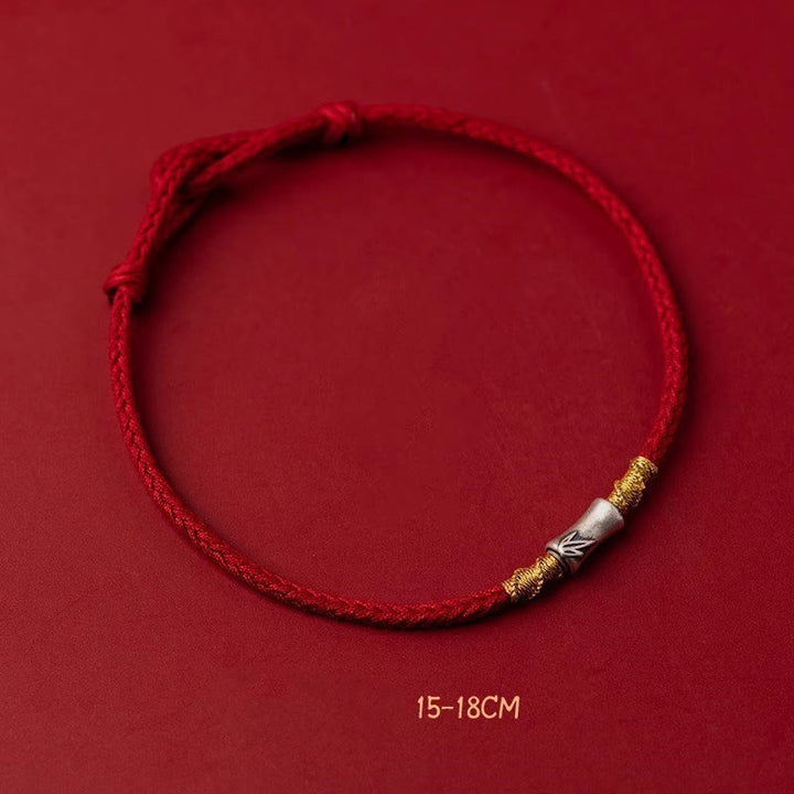 Buddha Stones Handmade 925 Sterling Silver Bamboo Design Red String Luck Braided Bracelet - Red String 925 Sterling Silver Bamboo(Wrist Circumference: 15-18cm) - image 0