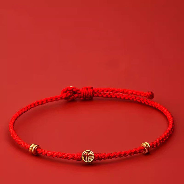 Buddha Stones Handmade Braided Red String 925 Sterling Silver Fu Character Luck Bracelet