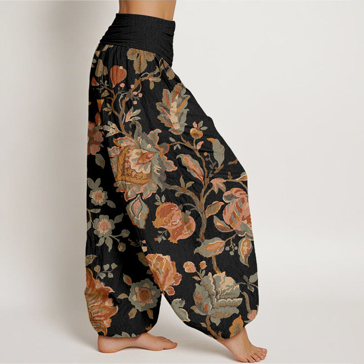 Buddha Stones Casual Blooming Flowers Buds Design Women's Elastic Waist Harem Pants