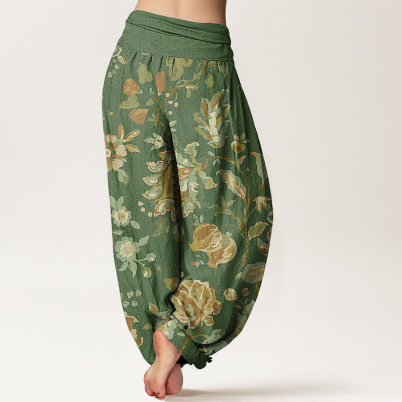 Buddha Stones Cotton Casual Blooming Flowers Buds Design Women's Elastic Waist Harem Pants - image 5