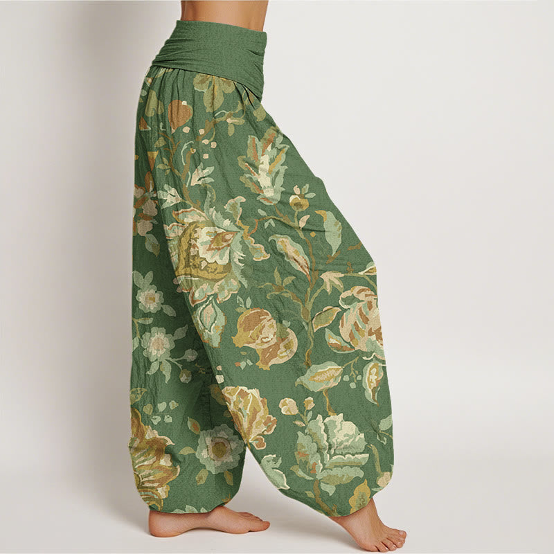 Buddha Stones Casual Blooming Flowers Buds Design Women's Elastic Waist Harem Pants - image 7