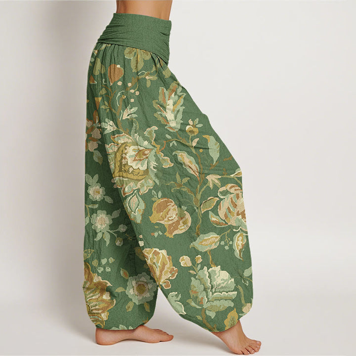 Buddha Stones Cotton Casual Blooming Flowers Buds Design Women's Elastic Waist Harem Pants - image 6