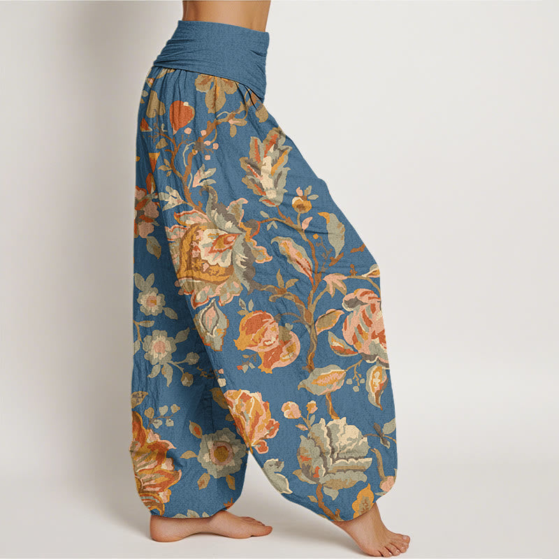 Buddha Stones Cotton Casual Blooming Flowers Buds Design Women's Elastic Waist Harem Pants - image 9