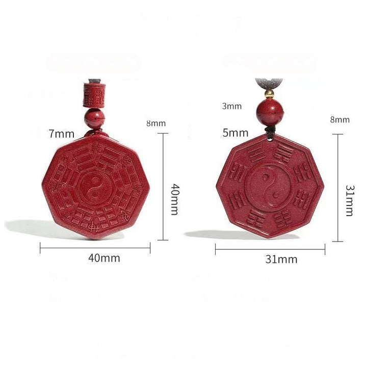 Buddha Stones Natural Cinnabar Bagua Taishang Laojun Fu Character Calm Necklace Pendant