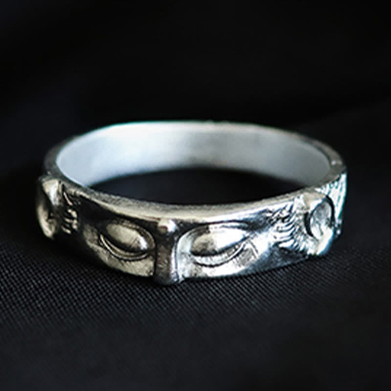 Buddha Stones 999 Sterling Silver Buddha Eyes Protection Ring - image 1