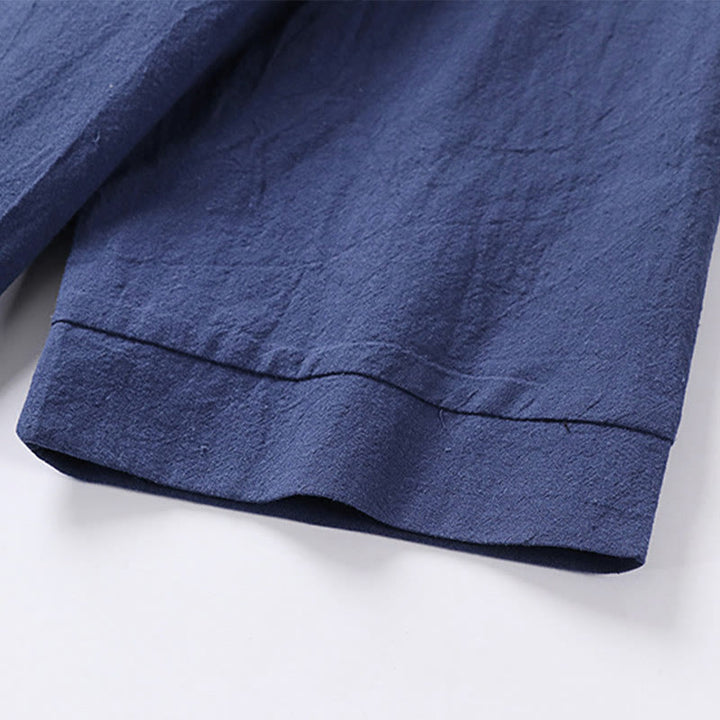 Buddha Stones Plain Color Three Quarter Sleeve One Button Cotton Linen Men's Shirt - image 11