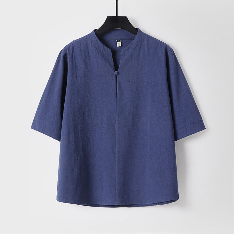 Buddha Stones Plain Color Three Quarter Sleeve One Button Men's Shirt - DarkBlue - US/UK/AU54，EU64 (9XL) - image 4
