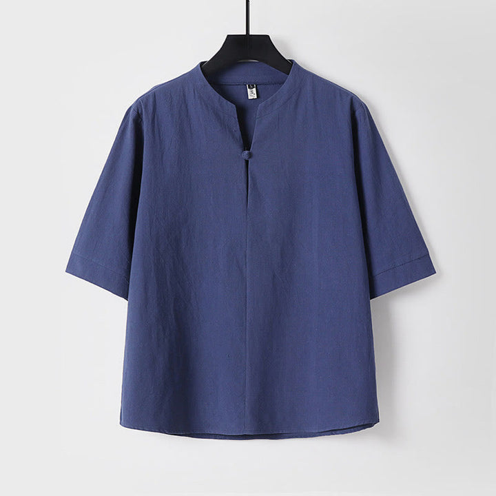 Buddha Stones Plain Color Three Quarter Sleeve One Button Men's Shirt - DarkBlue - US/UK/AU54，EU64 (9XL) - image 4