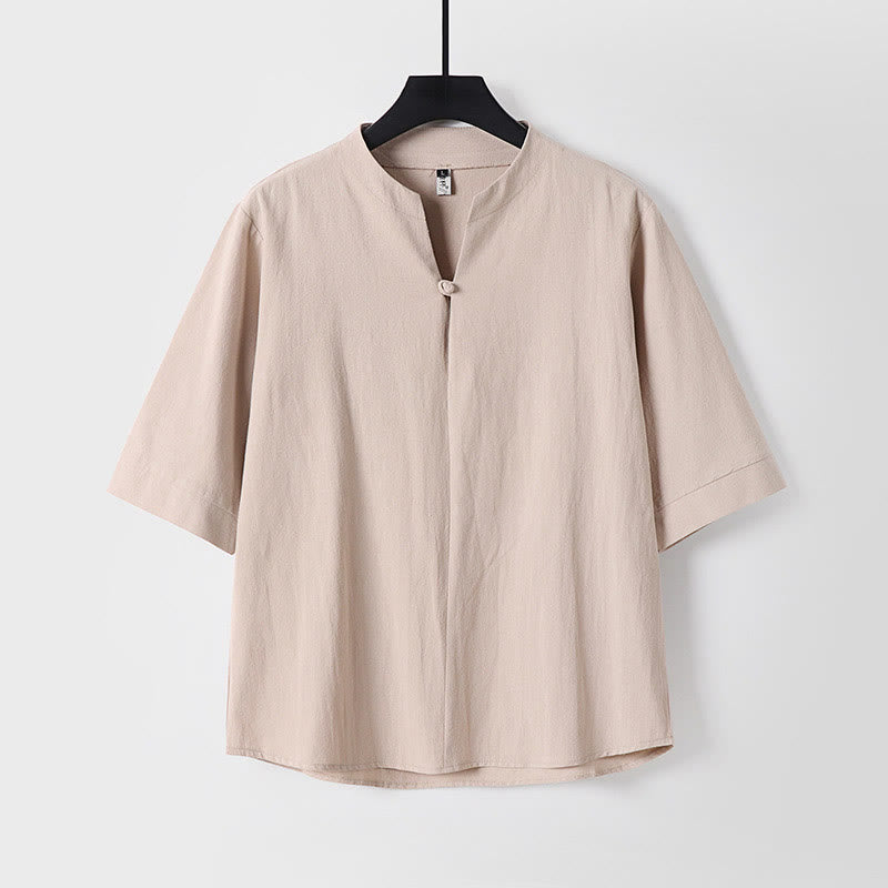 Buddha Stones Plain Color Three Quarter Sleeve One Button Men's Shirt - Wheat - US/UK/AU54，EU64 (9XL) - image 3