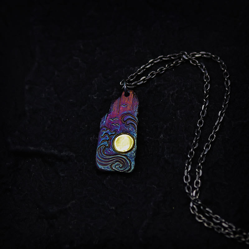 Buddha Stones 999 Sterling Silver 24k Gold Waves Sun Balance Necklace Pendant - 999 Sterling Silver & Silver Chain - image 2