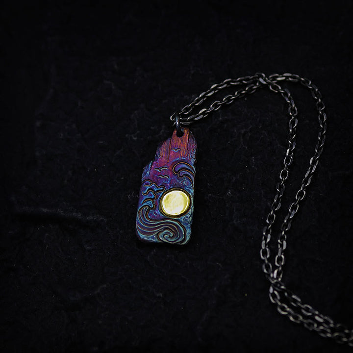 Buddha Stones 999 Sterling Silver 24k Gold Waves Sun Balance Necklace Pendant - 999 Sterling Silver & Silver Chain - image 2